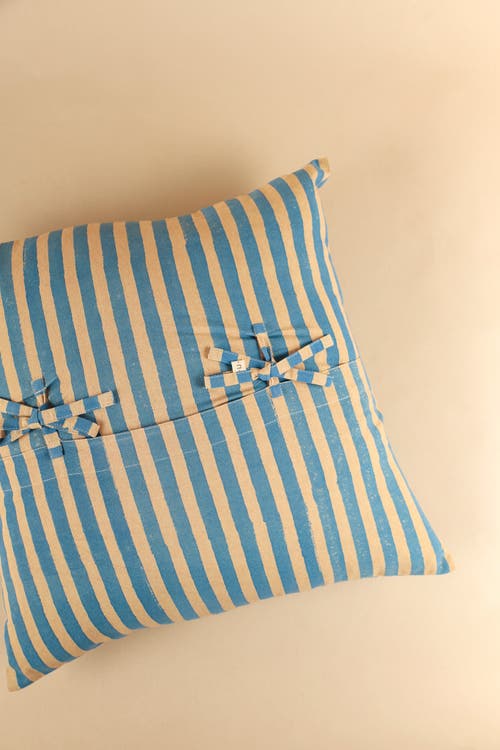 Ninéh Oh! Stripes Block Print Pillow In Blue