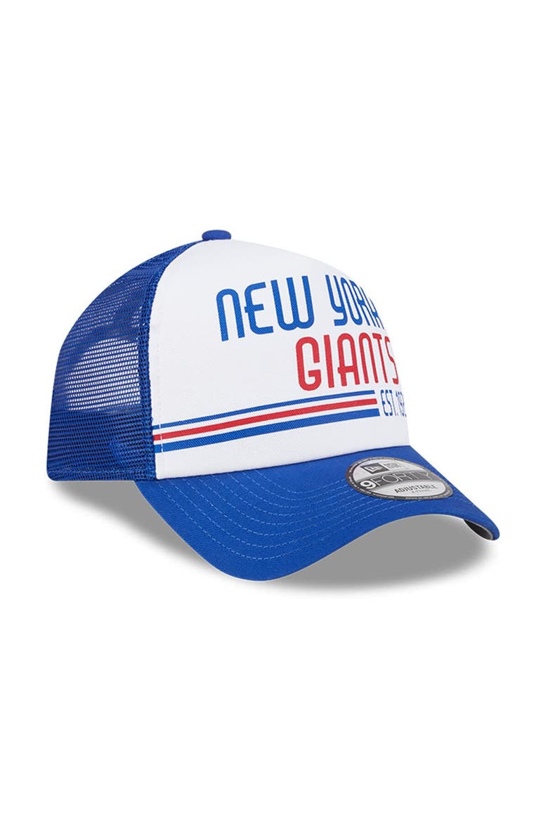 Men's New Era White/Royal New York Giants Stacked A-Frame Trucker 9FORTY Adjustable Hat, Alternate, color, White