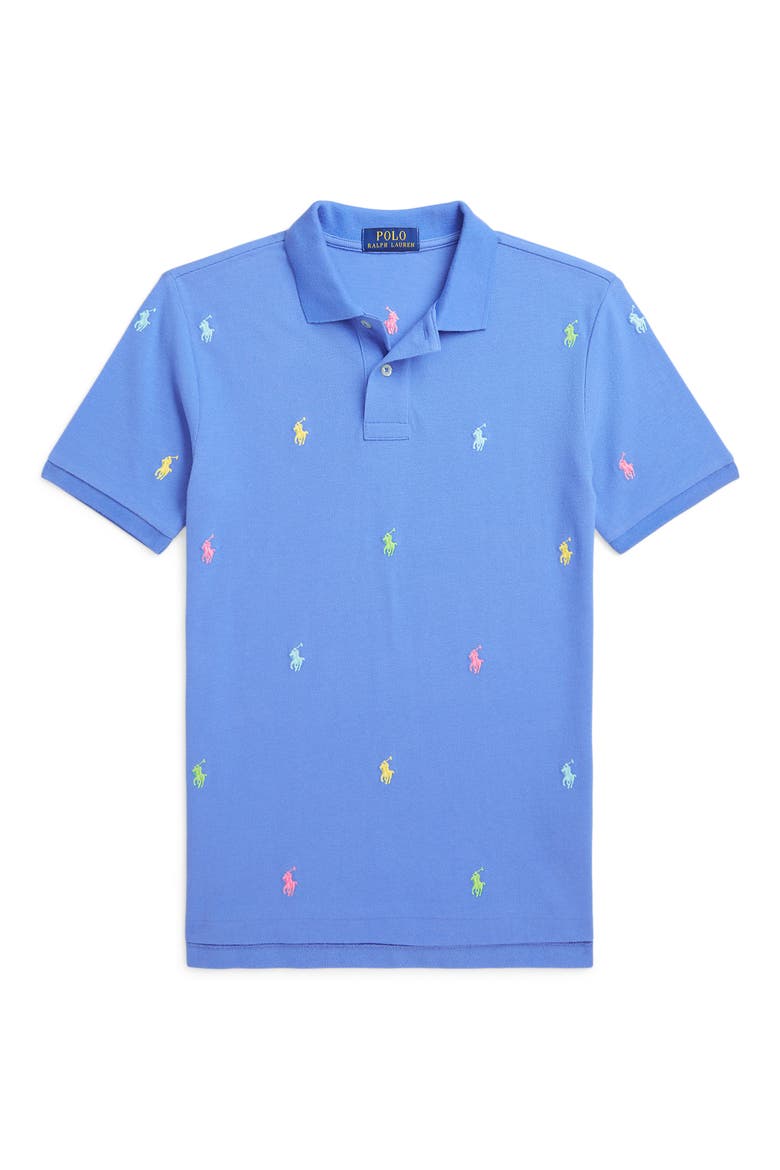 Kids' Embroidered Cotton Piqué Polo, Main, color, BLUE