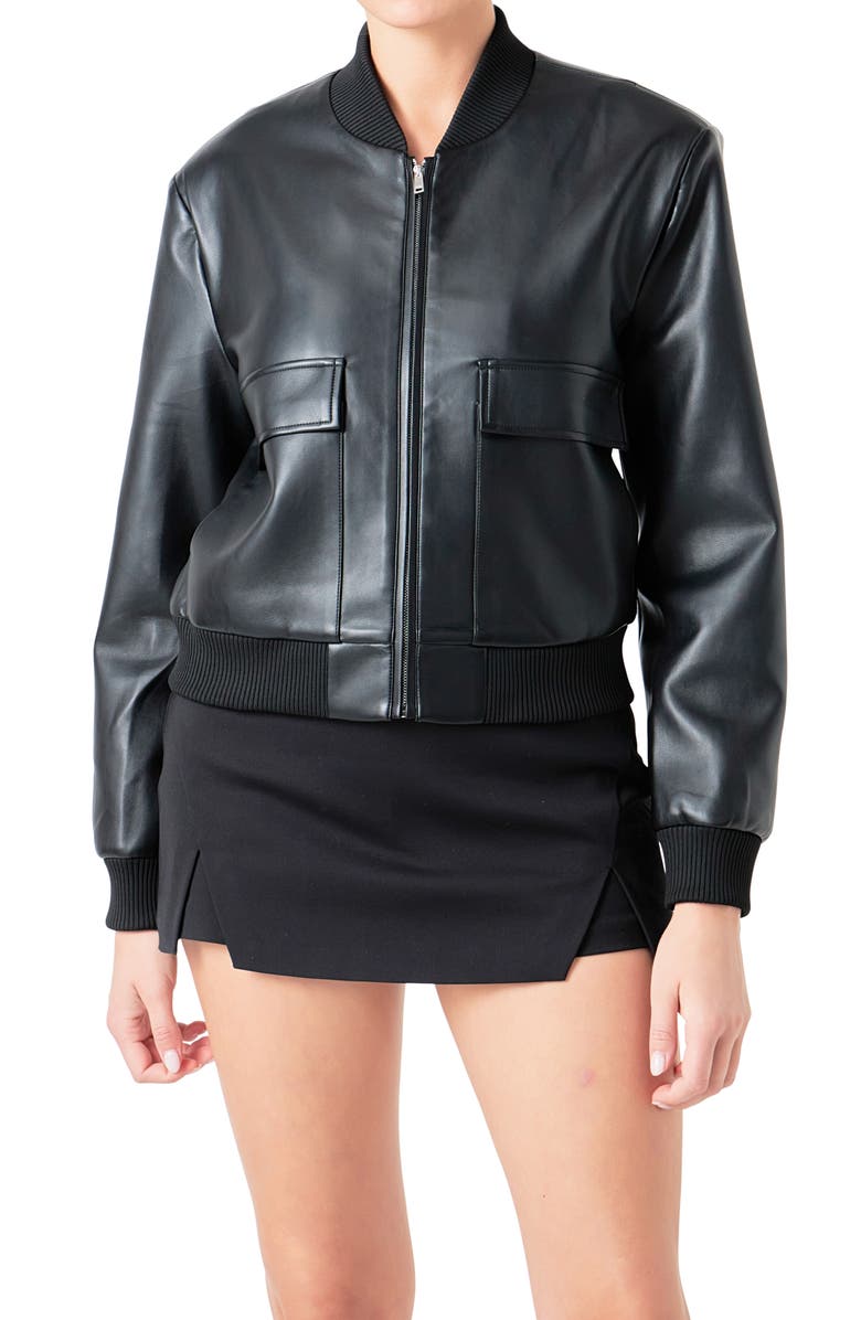 Endless Rose Faux Leather Bomber Jacket, Alternate, color, Black