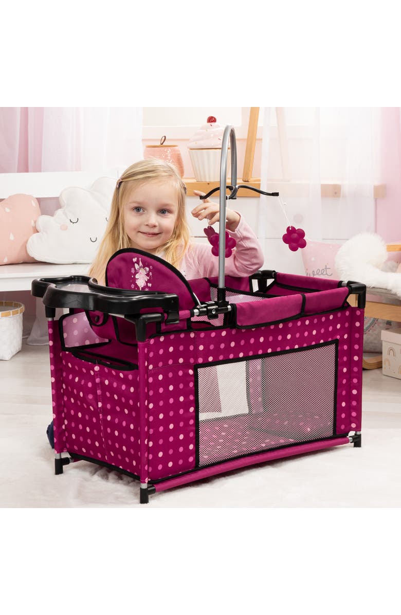 Bayer Design Hot Pink Multibed Playpen For Dolls With Highchair & Mobile, Alternate, color, Multicolored