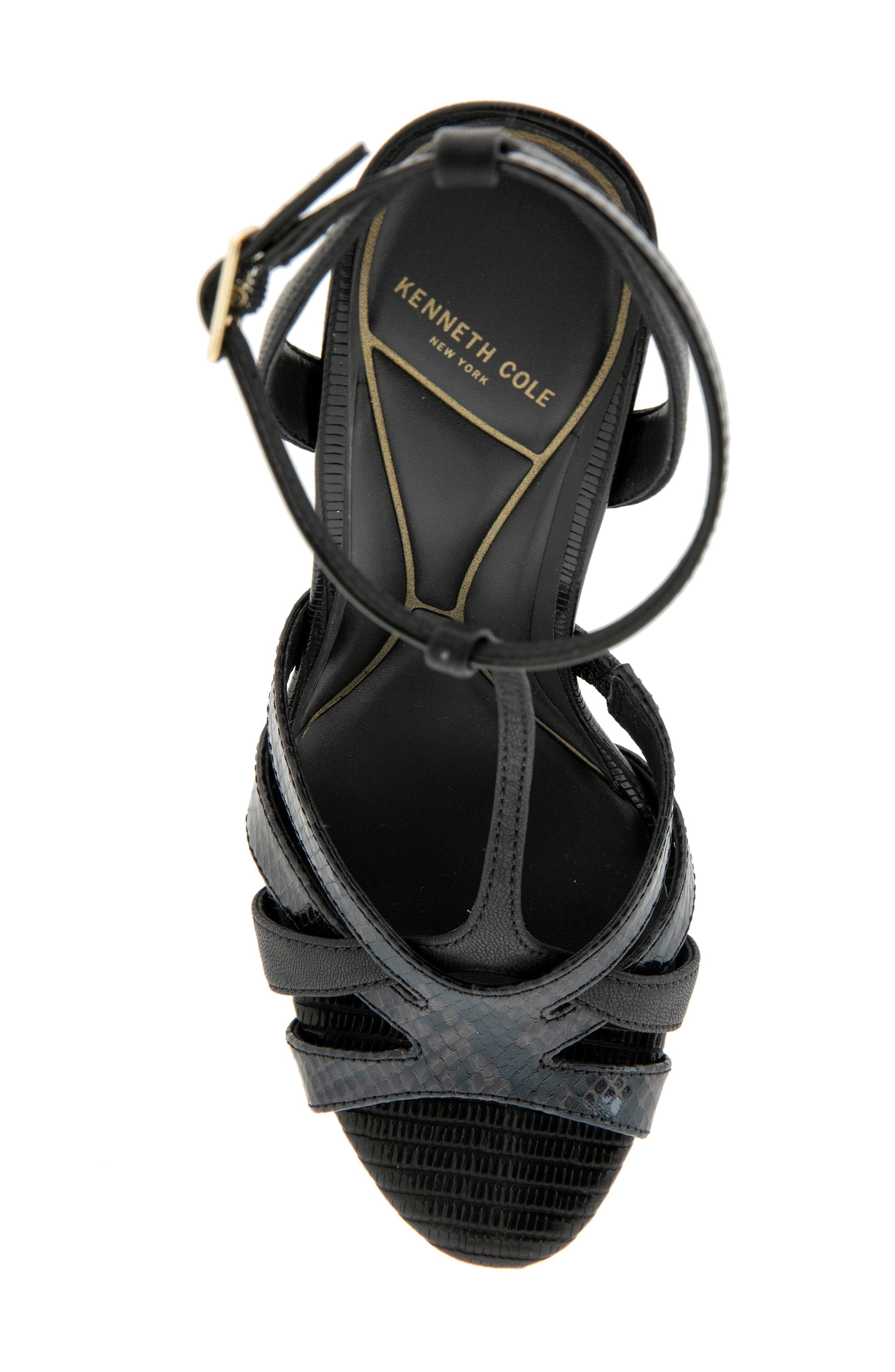 Kenneth Cole Liona Embossed T-Strap Sandal, Alternate, color, Black Postal Snake