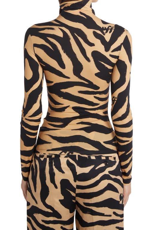 Off-white Zebra Print Logo Turtleneck Top In Beige Black