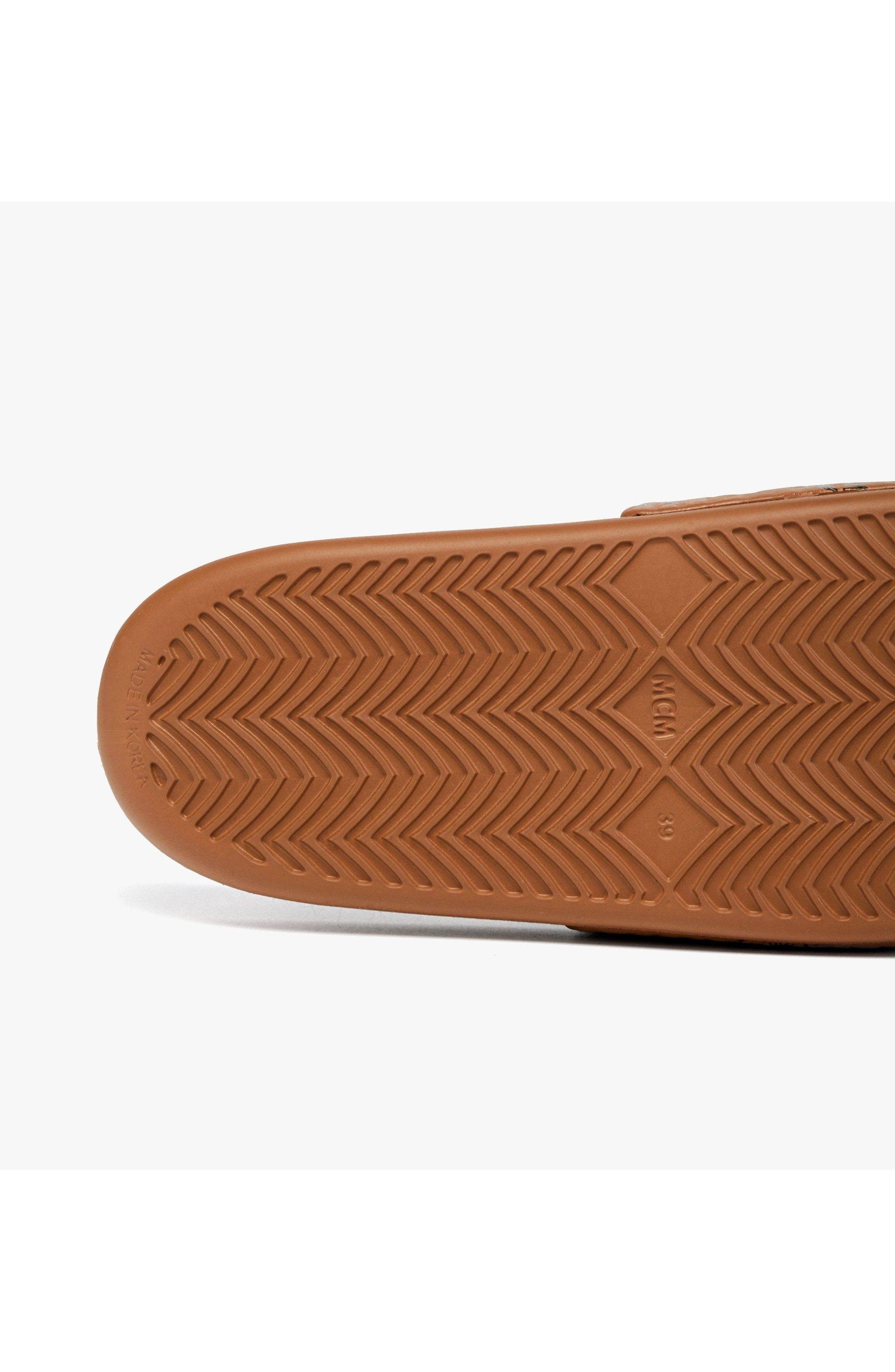 MCM Monogram Print Rubber Slides, Alternate, color, Cognac