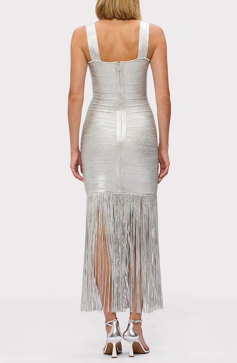 Herve Leger The Metallic Alba Fringe Gown, Alternate, color, Silver Foil