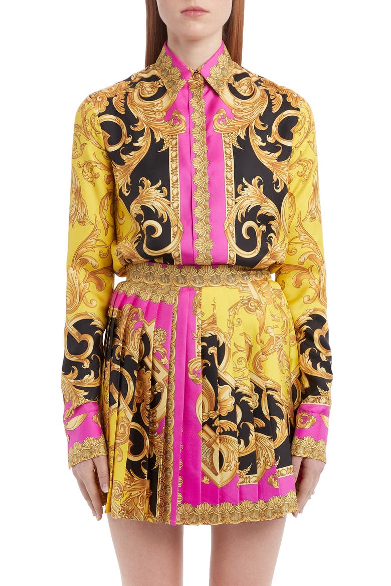 Barco Print Silk Blouse, Main, color, FUCHSIA
