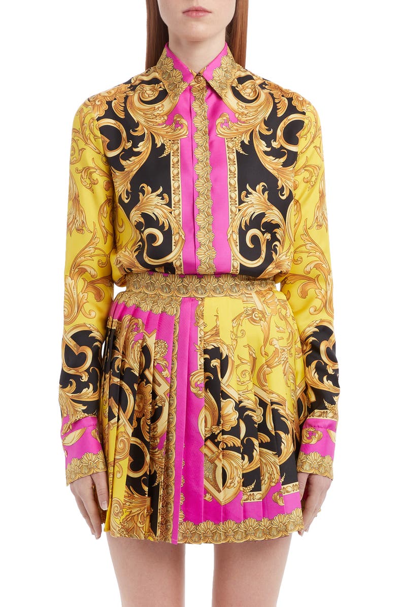 Versace Barco Print Silk Blouse, Main, color, 