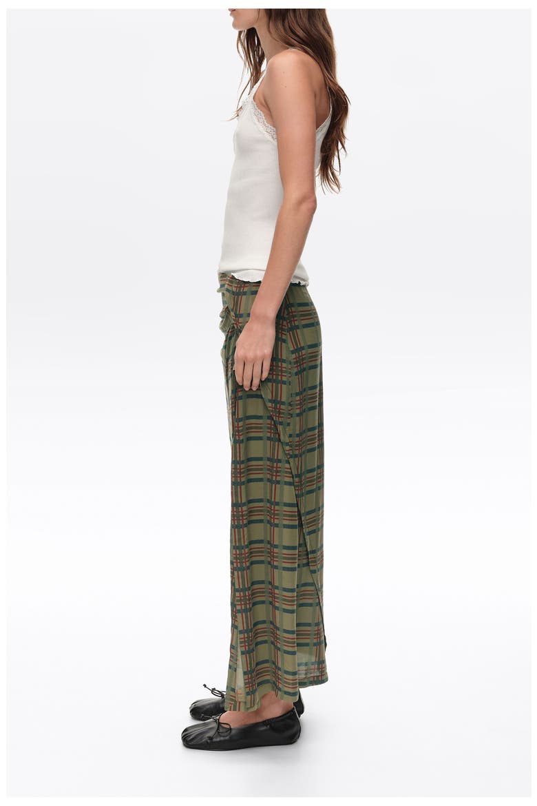 Checked Gathered Fluid Midi Skirt, Alternate, color, KHAKI