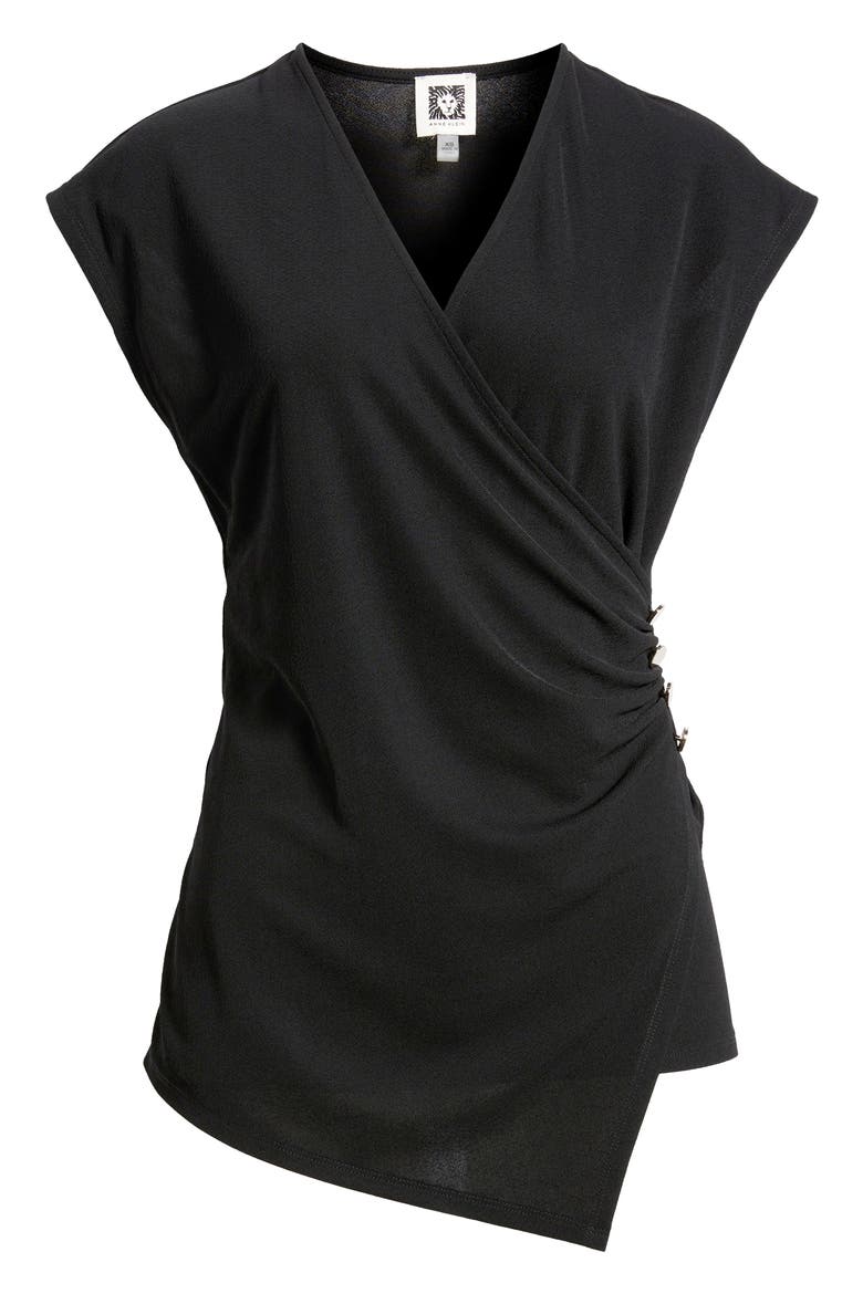 Side Button Faux Wrap Top, Alternate, color, ANNE BLACK