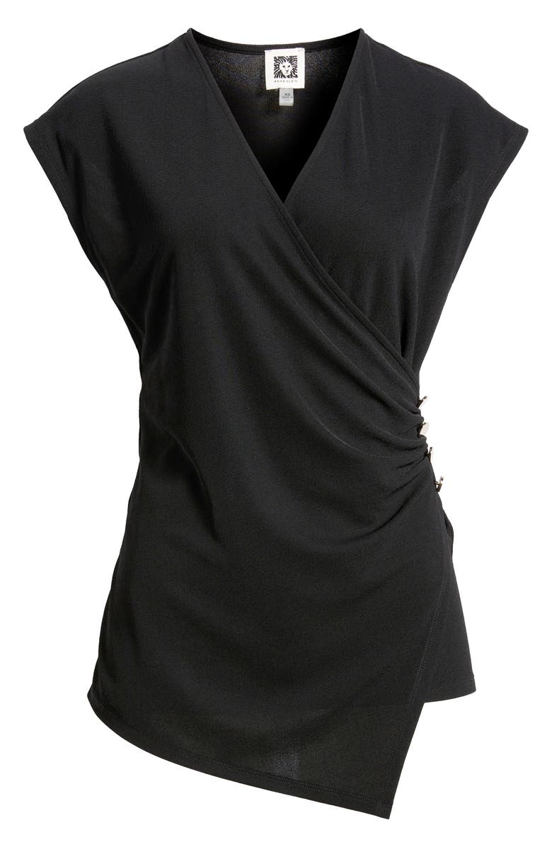 Anne Klein Side Button Faux Wrap Top, Alternate, color, Anne Black