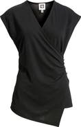 Anne Klein Side Button Faux Wrap Top
