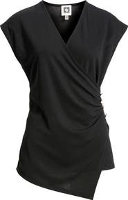 Anne Klein Side Button Faux Wrap Top