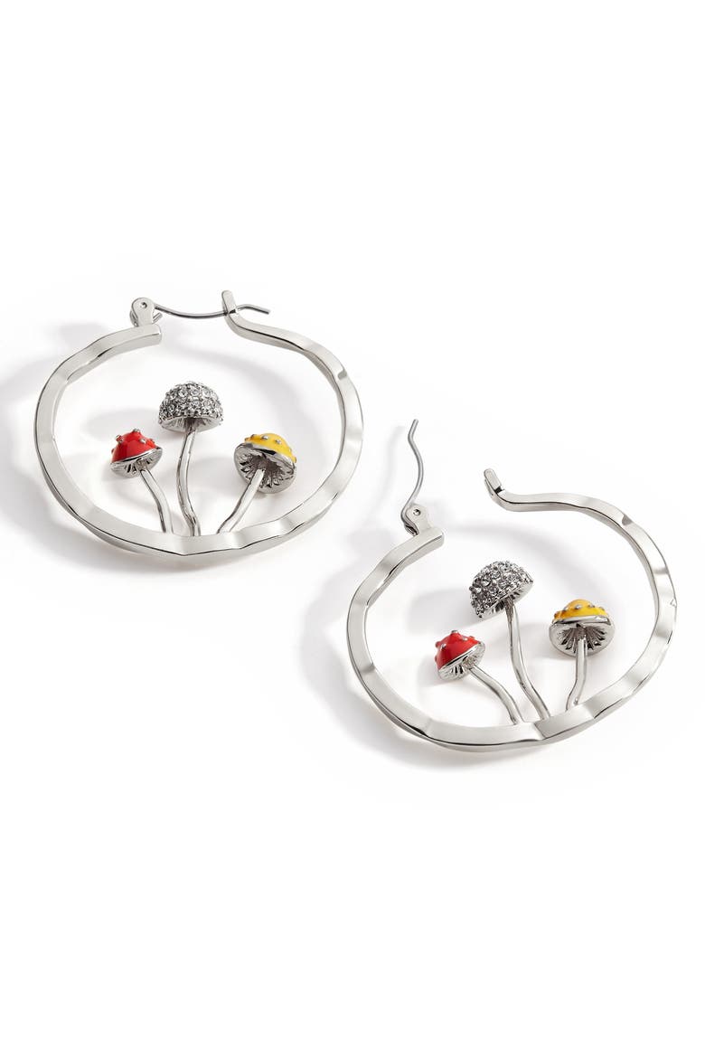 Boho Mushroom Hoop Earrings, Alternate, color, Silver