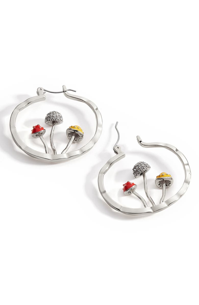 Mint & Lily Boho Mushroom Hoop Earrings, Alternate, color, Silver