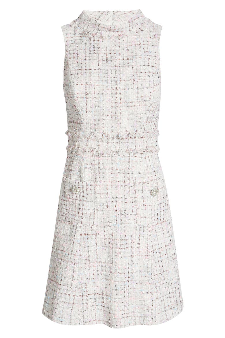 Mock Neck Tweed Dress, Alternate, color, IVORY