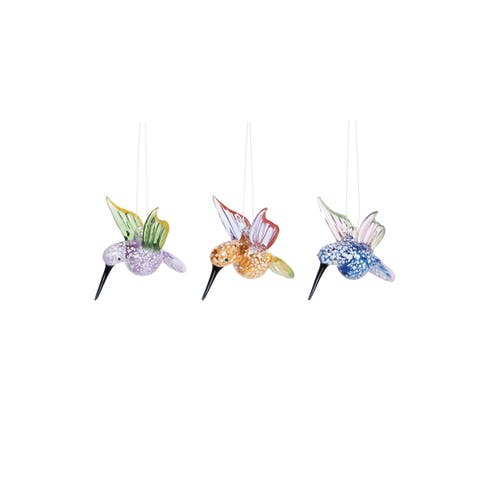 Hummingbird Artglass Ornament Set of 3