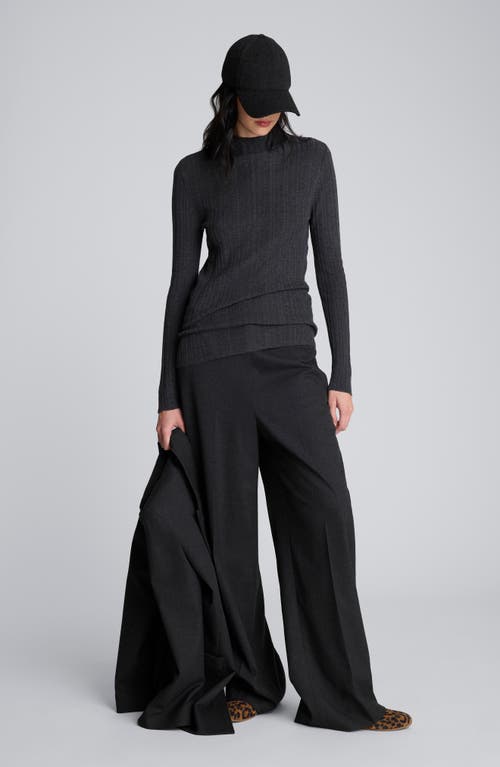 Kenneth Cole Long Sleeve Mock Neck Variegated Rib Top In Black
