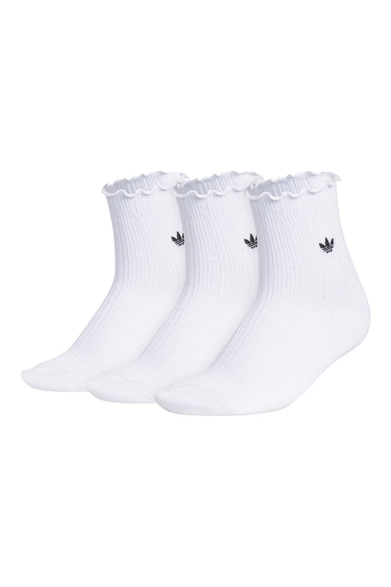 Assorted 3-Pack Ruffle Rib Ankle Socks, Main, color, WHITE/ BLACK