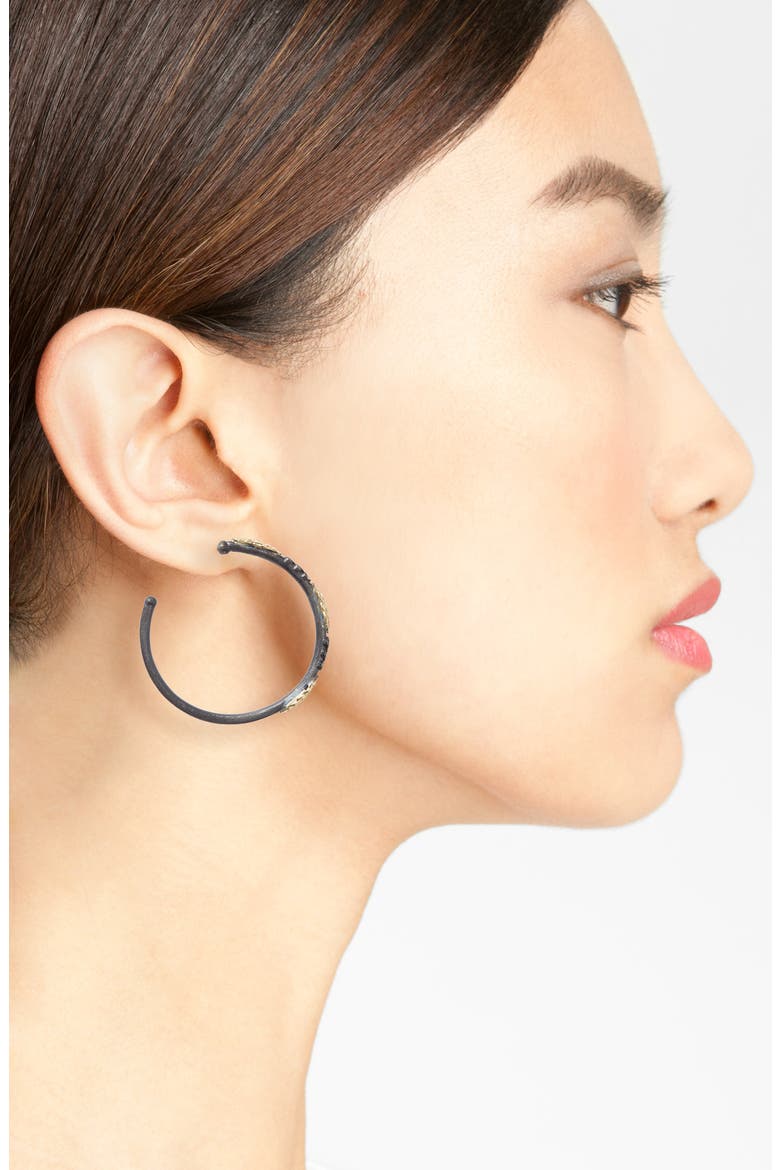 Old World Diamond Hoop Earrings, Alternate, color, BLACKENED SILVER/ YELLOW GOLD