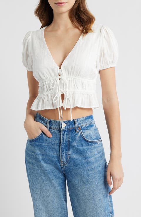 Smocked Tie Front Crop Top