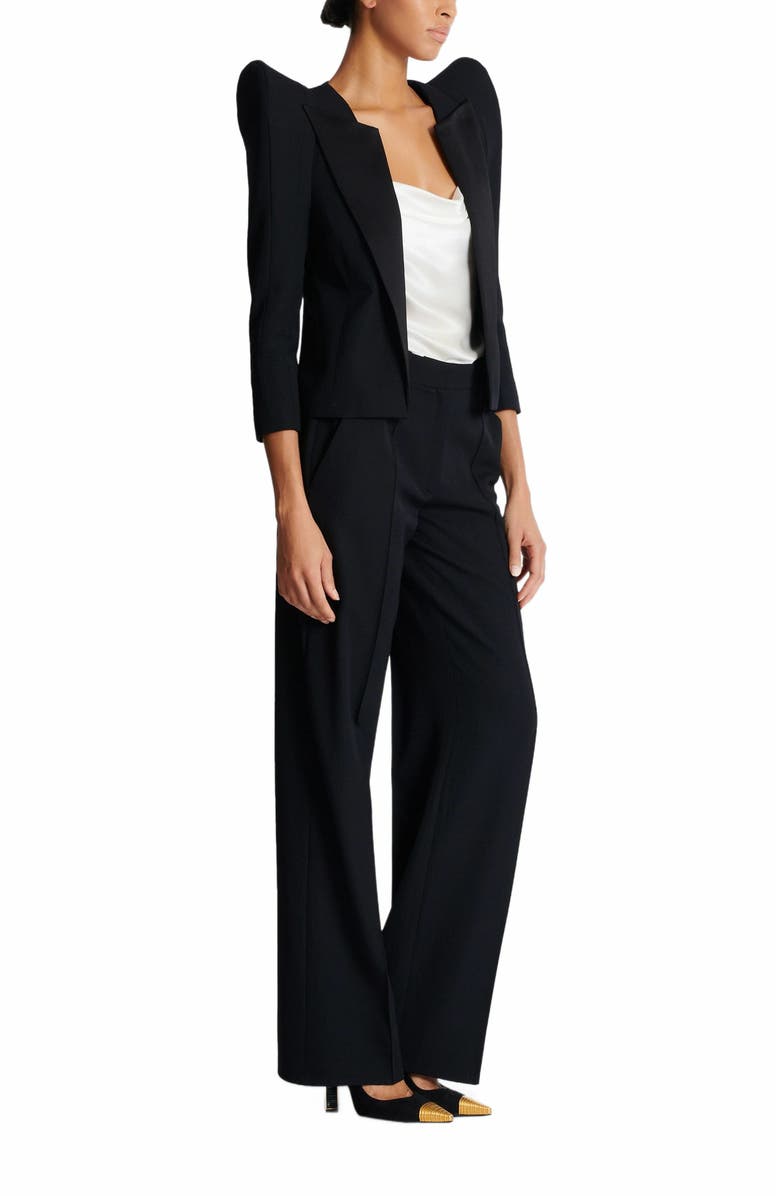 Balmain Cropped Grain De Poudre Jacket With Structured Shoulders, Alternate, color, 