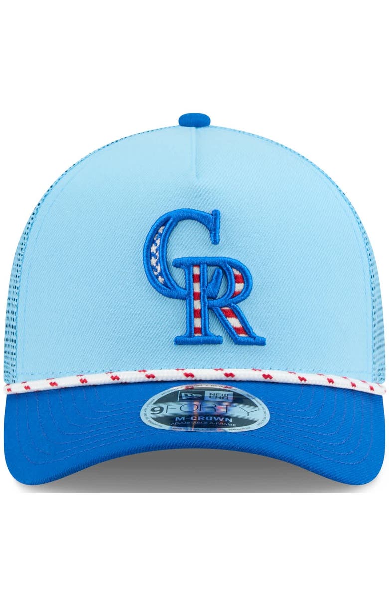New Era Men's New Era Light Blue/Blue Colorado Rockies 2025 Fourth of July 9FORTY A-Frame M-Crown Adjustable Trucker Hat, Alternate, color, Light Blue