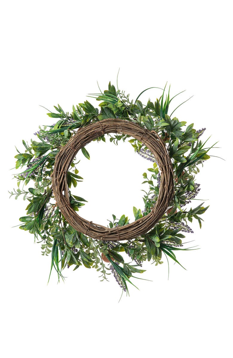 Glitzhome 22"D Easter Eggs and Lavender Wreath, Alternate, color, Green