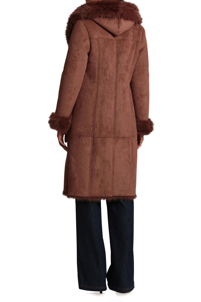 Hooded Duster Coat with Faux Fur Trim, Alternate, color, SIENNA