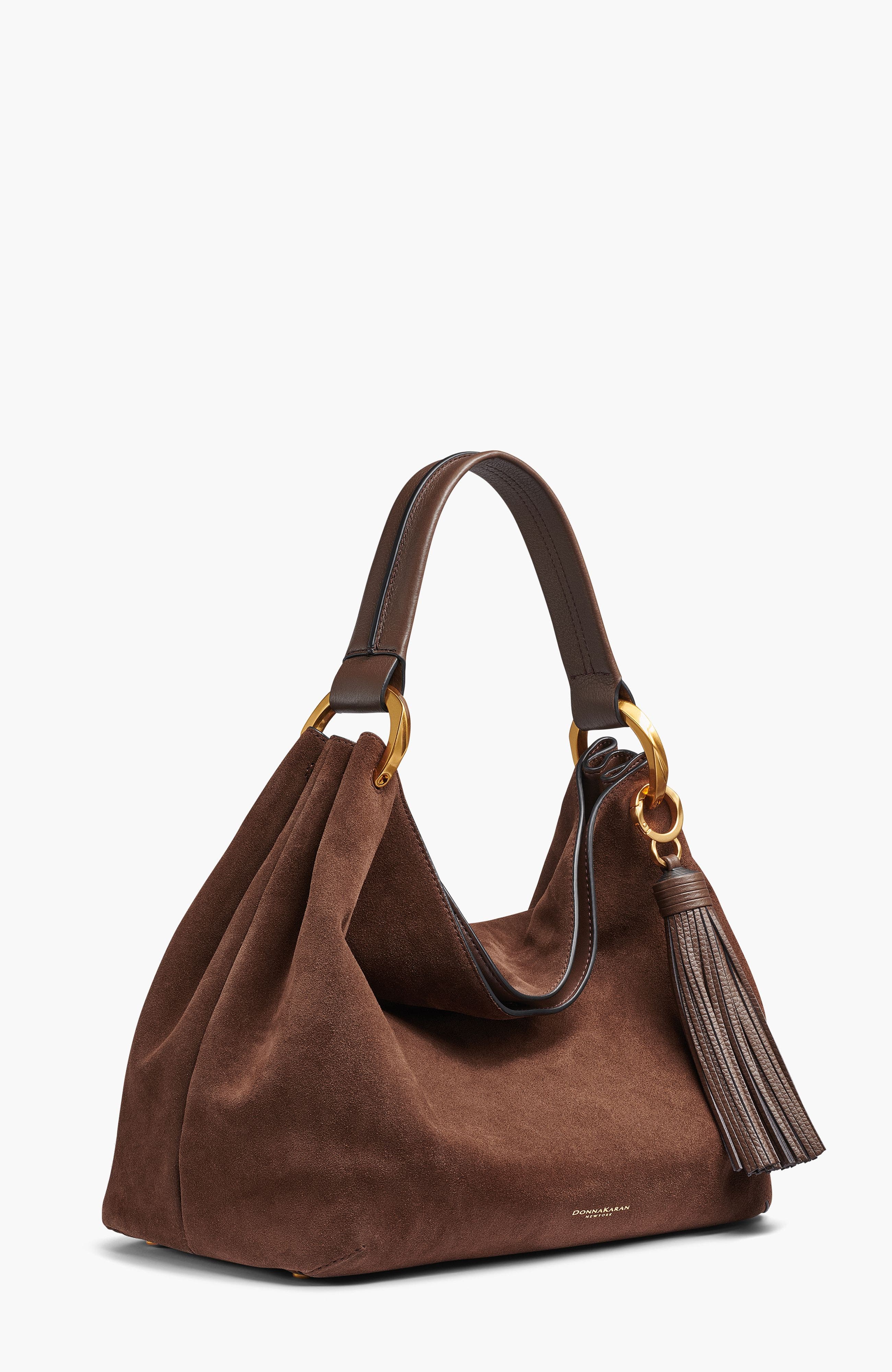 Donna Karan New York Glenwood Suede Shoulder, Alternate, color, Chocolate
