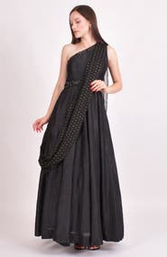 RAAS Oni One Shoulder Embroidered Saree Gown
