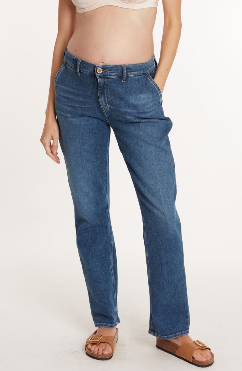 Cache Coeur Carrie Mom fit maternity and post partum jeans, Alternate, color, Mid Blue Used