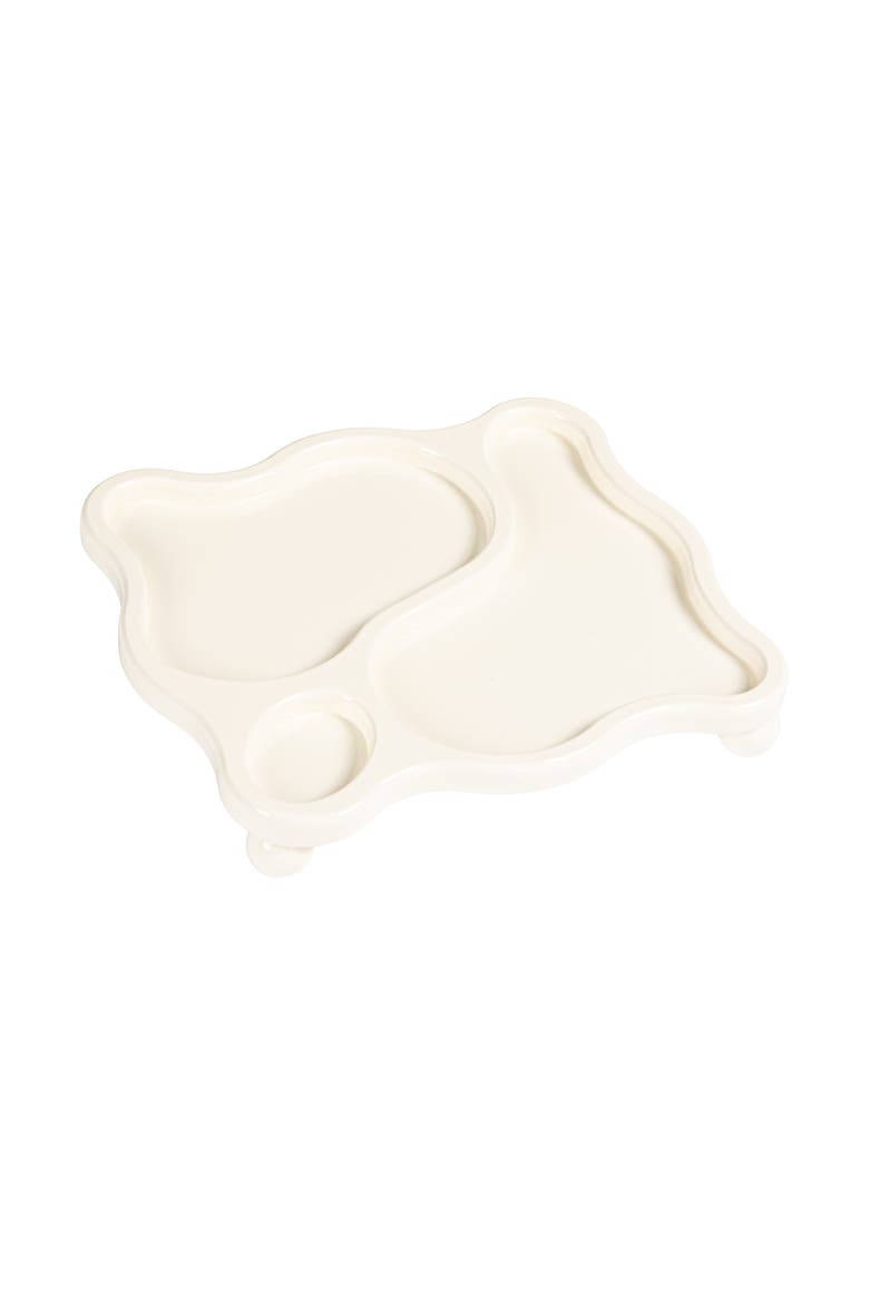 Decorative Footed Wood Tray with 3 Sections, White, Main, color, White