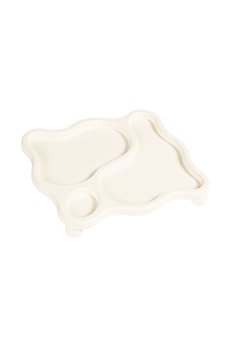 Storied Home Decorative Footed Wood Tray with 3 Sections, White, Main, color, White