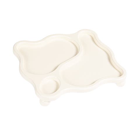 Decorative Footed Wood Tray with 3 Sections, White