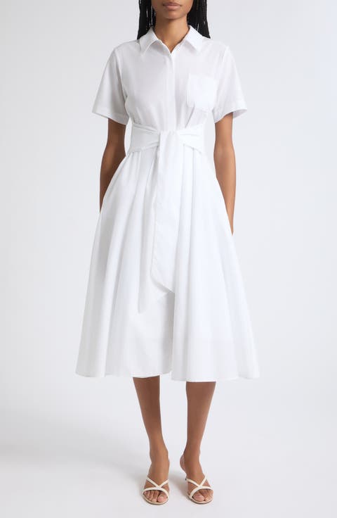 Megan Short Sleeve Tie Front Cotton Shirtdress