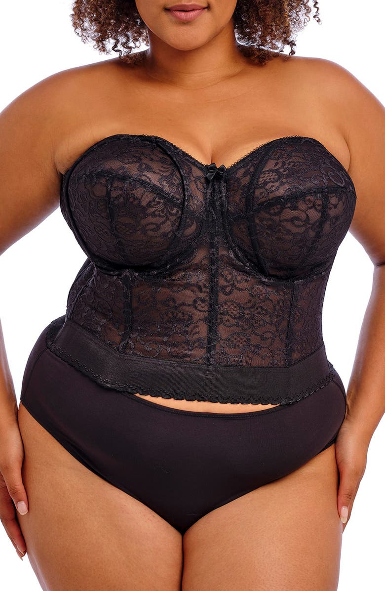 Goddess Long Line Lace Underwire Bustier, Main, color, Black