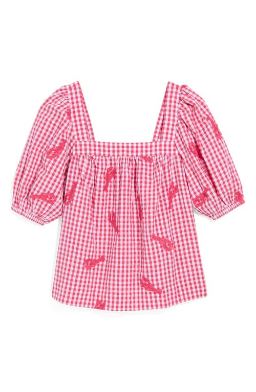 Vineyard Vines Serena Lobster Appliqué Cotton Gingham Top In Brown