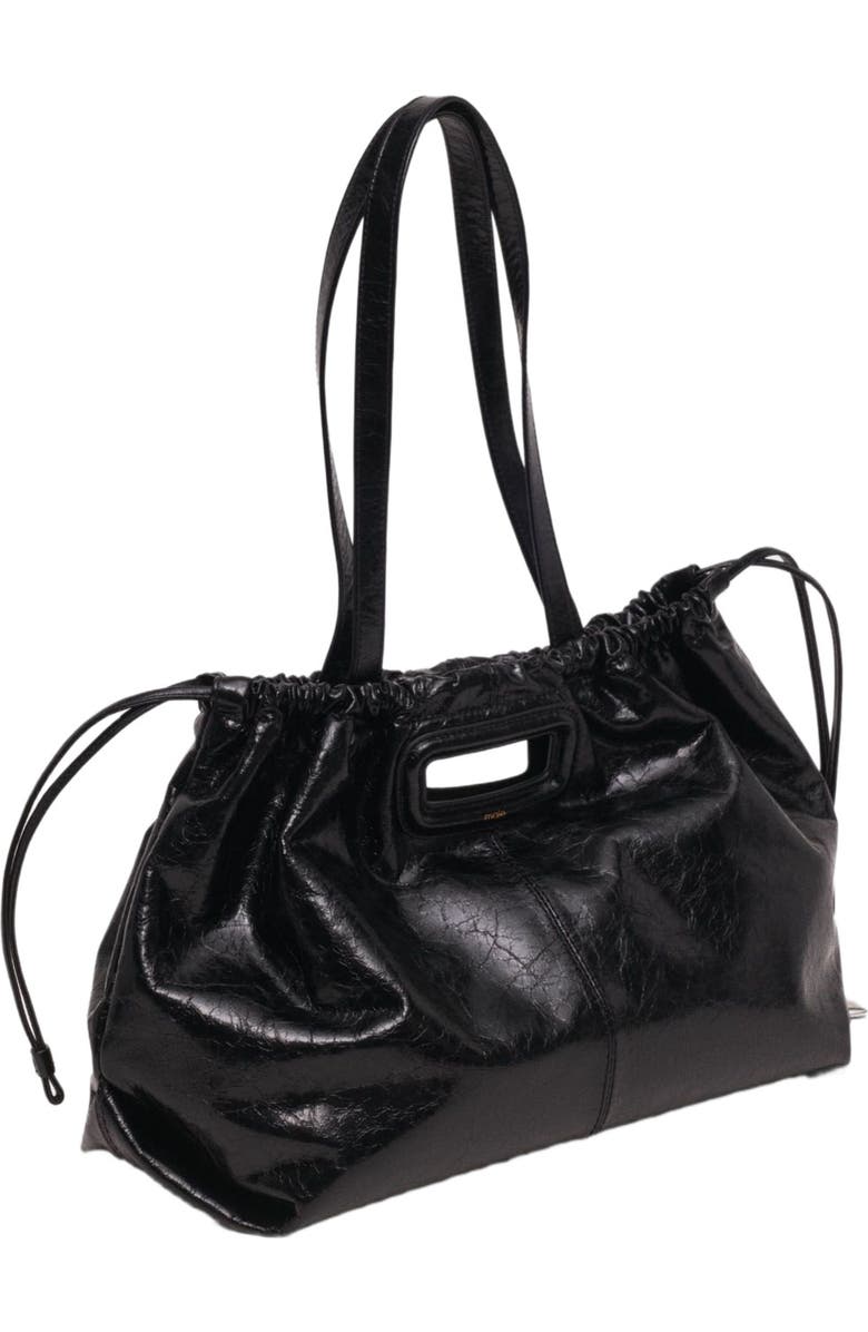 maje Crackled leather M Tote bag, Alternate, color, Black