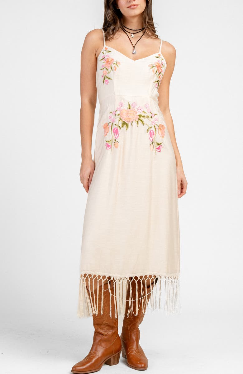 Beivy Floral Embrodiered Midi Dress, Alternate, color, Natural