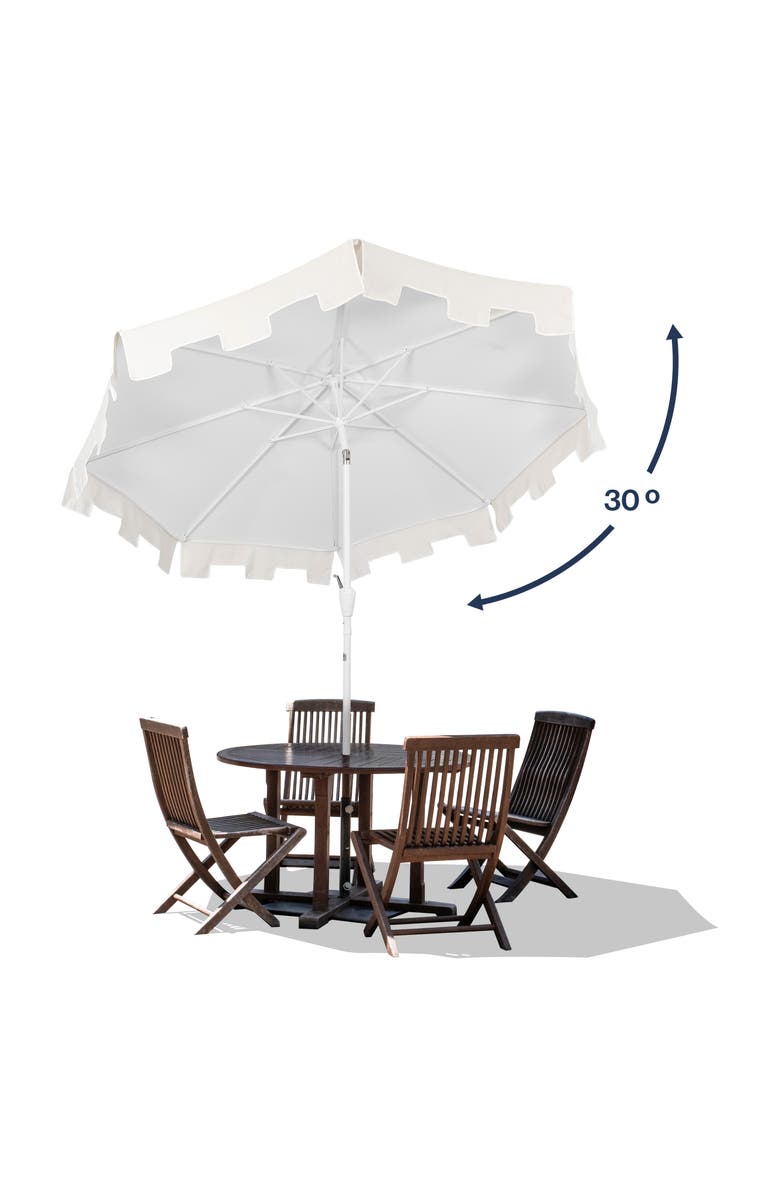 JONATHAN Y Baiona 9 ft. Classic MidCentury Market Patio Umbrella with UV Protection, Auto-Tilt, Crank and Wind Vent, Alternate, color, White/Cream