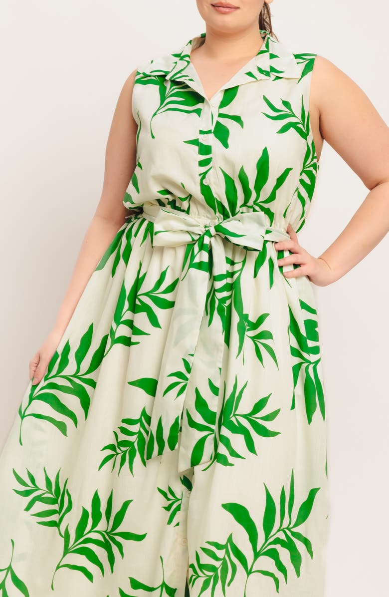 FLYING TOMATO Tie Waist Shirtdress, Alternate, color, Ivory Green