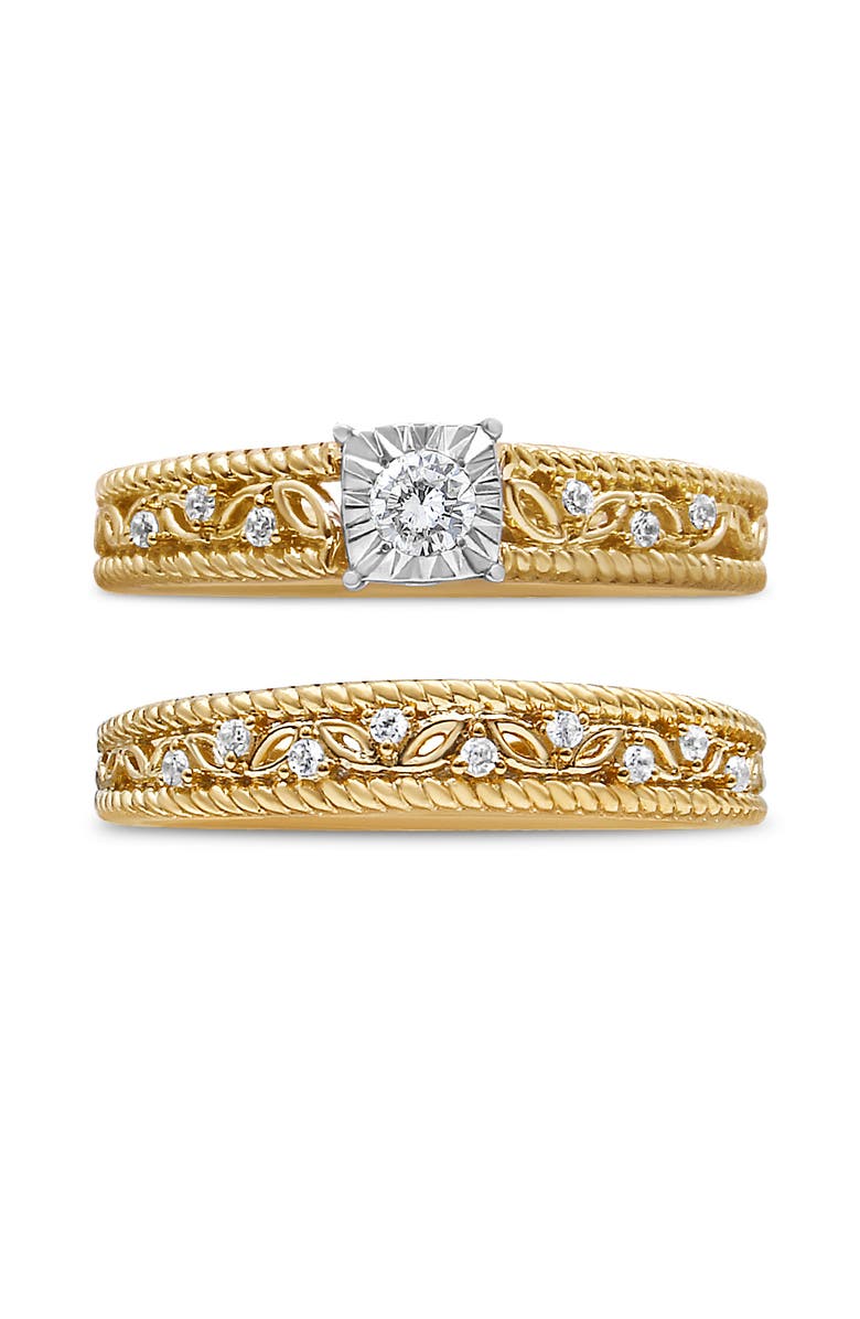 Haus of Brilliance 14K Yellow Gold Plated Silver 1/5 Cttw Diamond Art Deco Engagement Ring Bridal Set, Alternate, color, 