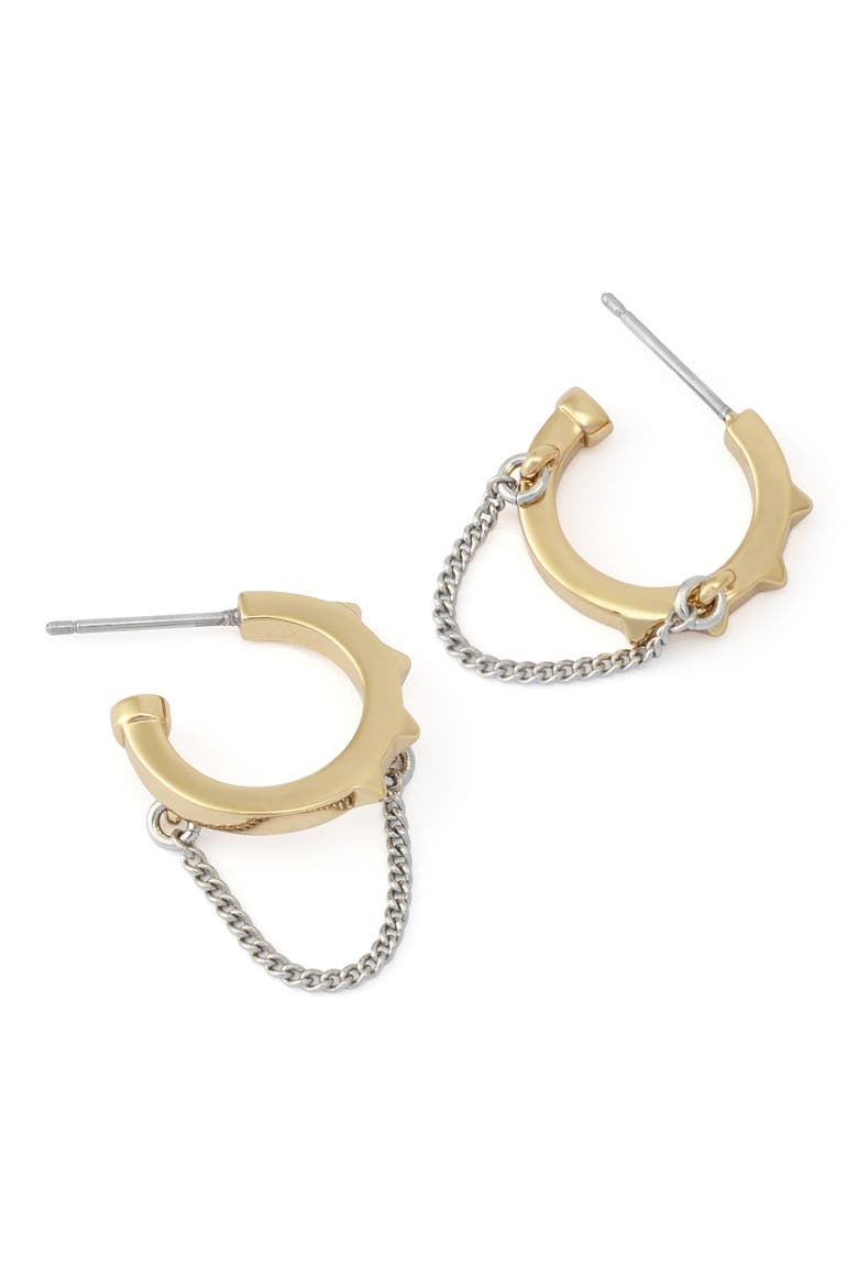 Chain Swag Huggie Hoop Earrings, Alternate, color, TWO TONE SHINY
