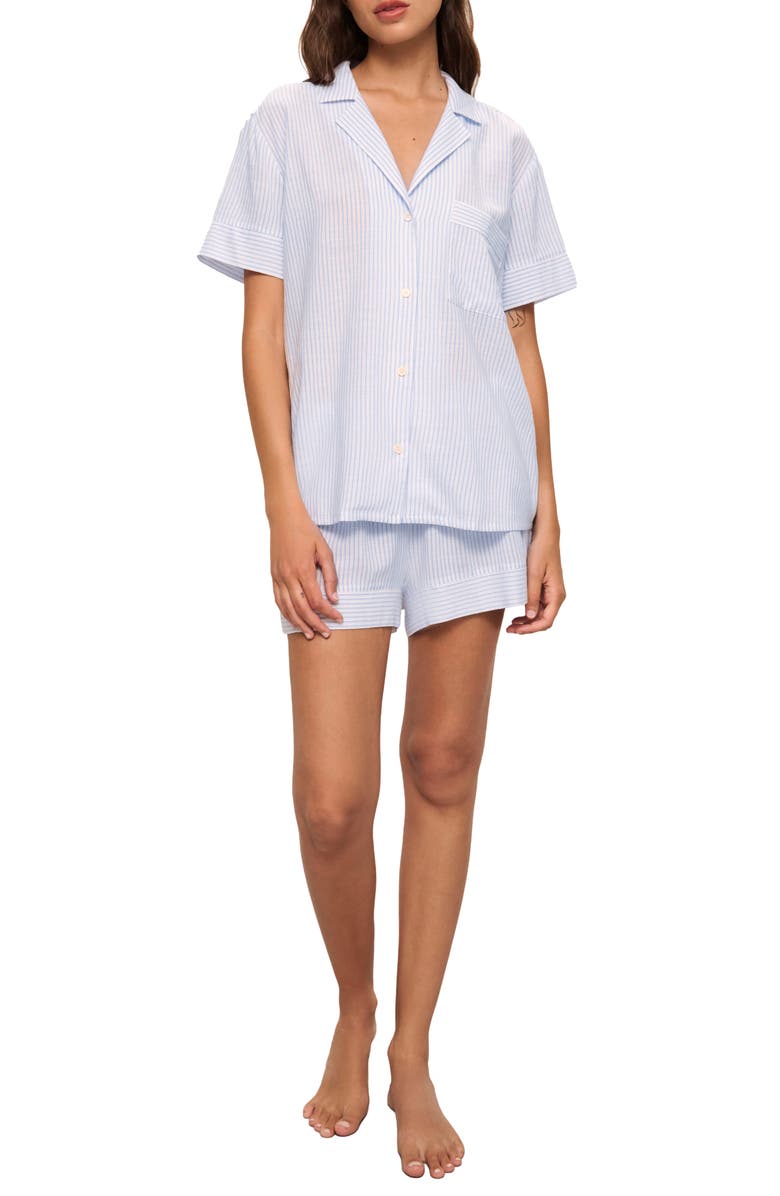 Eberjey Nautico Stripe Short Sleeve Shirt & Shorts Pajamas, Main, color, White/ Cornflower Blue