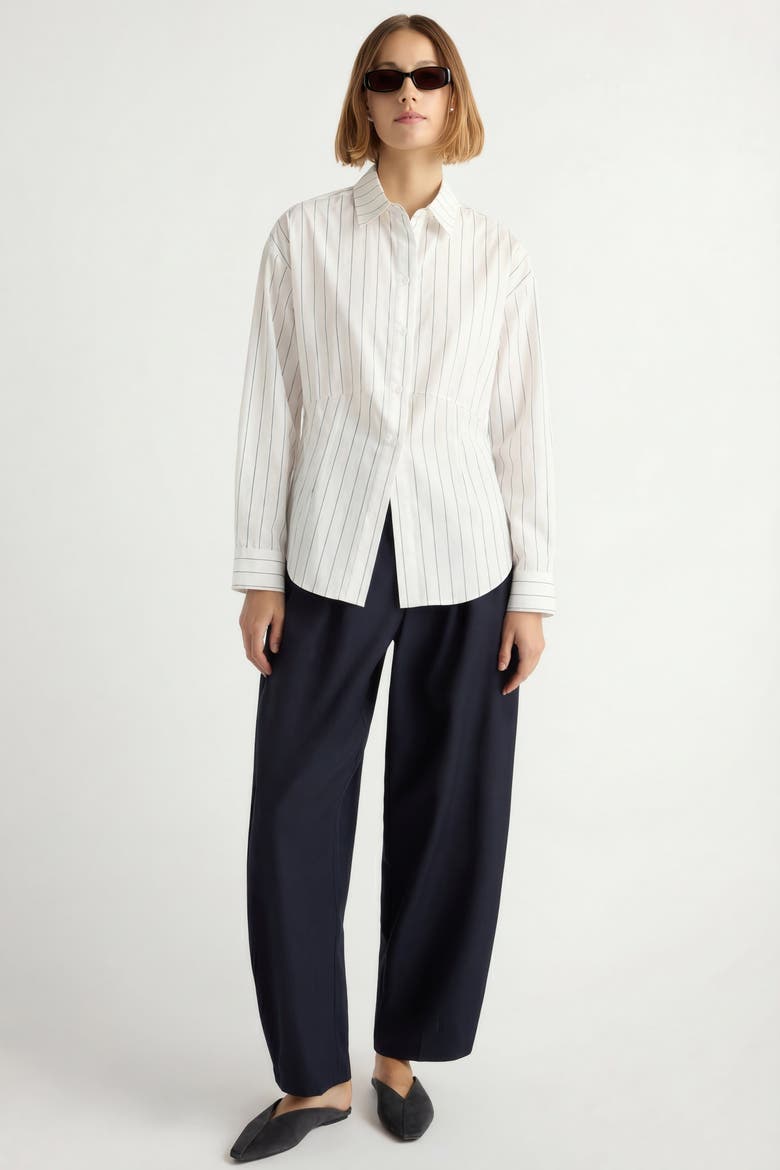 Tarinah Front-Split Striped Shirt, Alternate, color, White / Navy