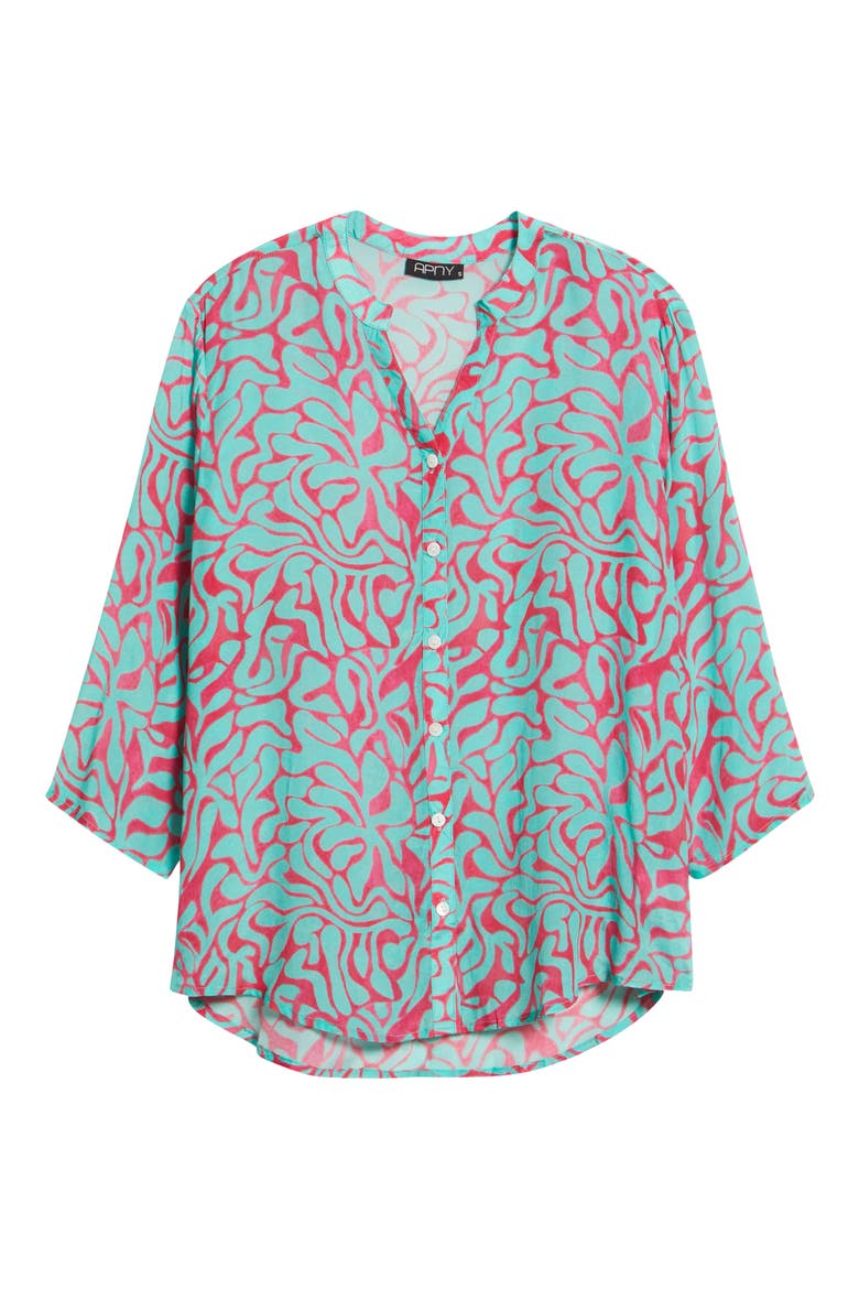 Semisheer Button-Up Shirt, Alternate, color, PINK/ LIGHT GREEN MULTI