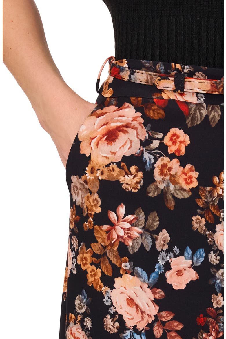 Floral Belted Midi Skirt, Alternate, color, RICH BLACK