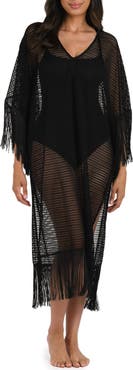 La Blanca Fringe Open Stitch Caftan