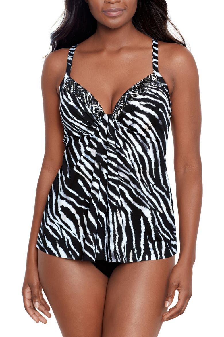 Tiger Sombre Marina Tankini Top, Main, color, BLACK/ WHITE