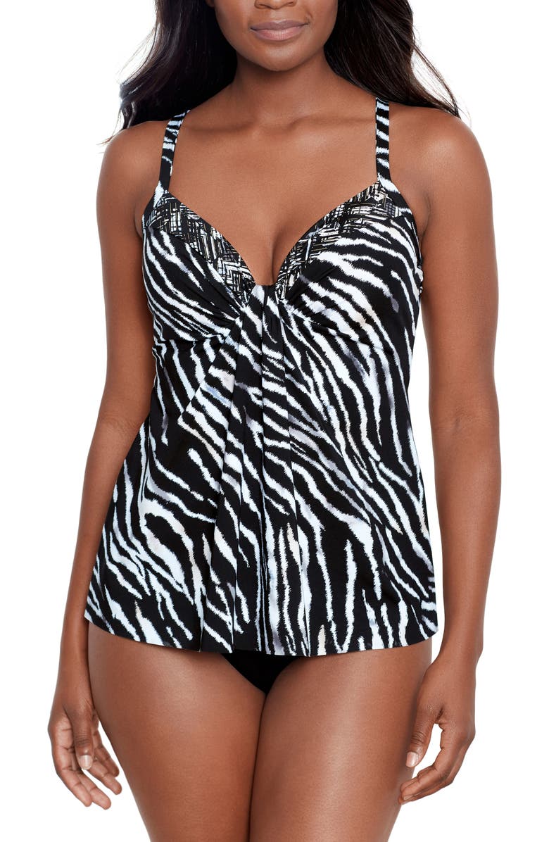 Miraclesuit<sup>®</sup> Tiger Sombre Marina Tankini Top, Main, color, Black/ White
